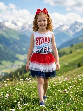 NWT - Americana 2 piece Girls Set Tank and Tutu Skirt - Size 6x